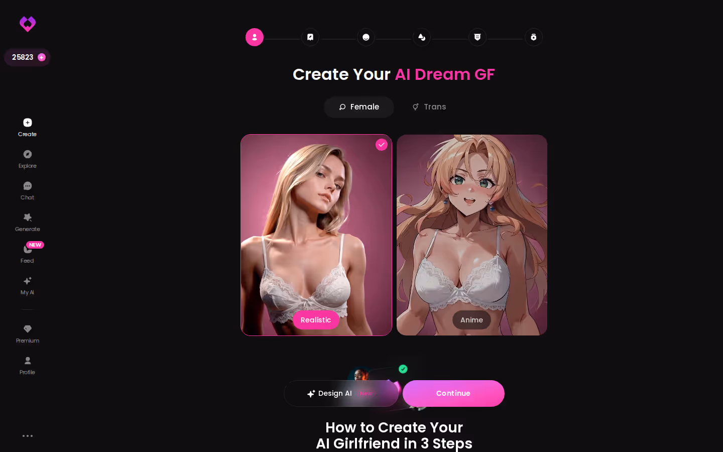 GoLove Create wizard on desktop, the starting point for designing your own AI character